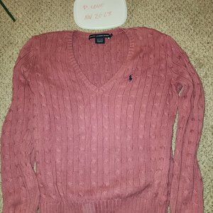 Women's Polo Ralph Lauren V Neck Cable Knit Sweater Pink